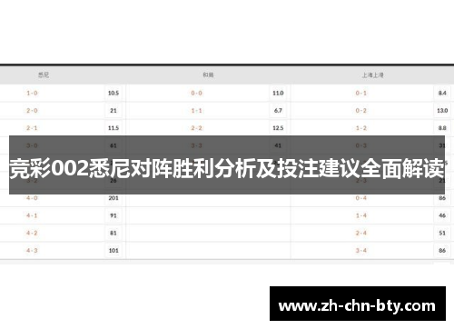 竞彩002悉尼对阵胜利分析及投注建议全面解读